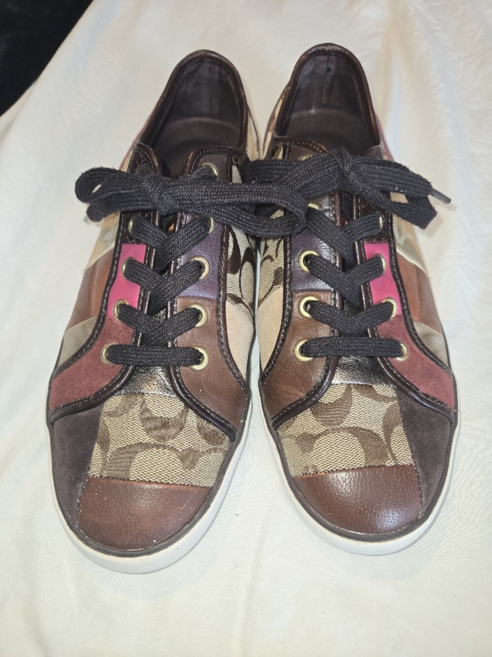 Vintage Coach Dawnell Patchwork Sneakers Mixed Media Leather Suede Brown Sz 8.5
